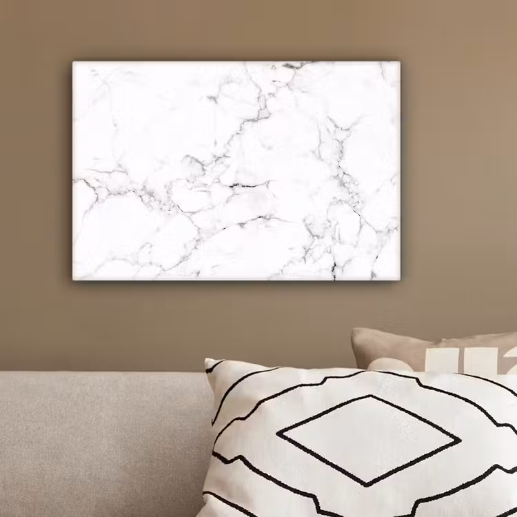 Marmer - Wit - Grijs - Luxe - Marmerlook - Structuur canvas 2cm klein -sfeer3