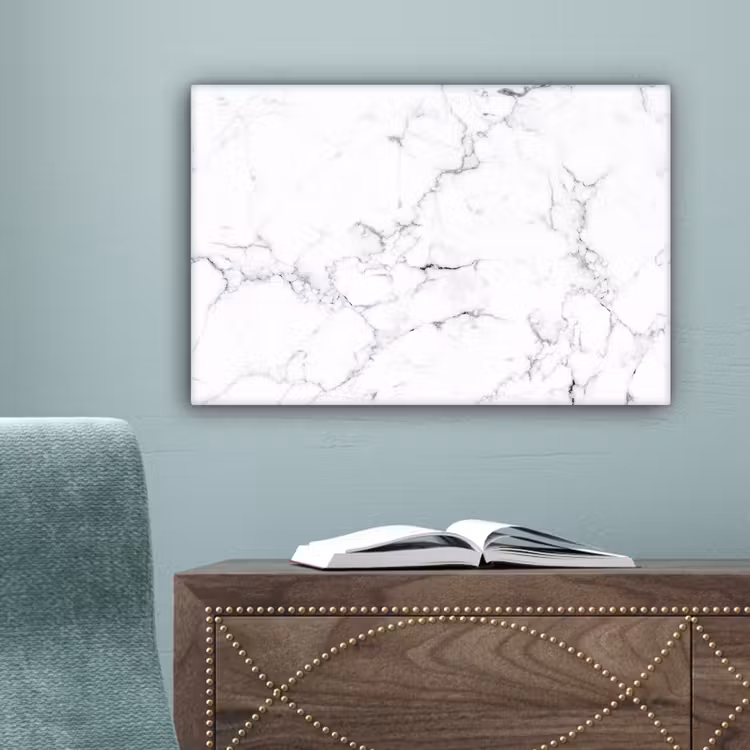 Marmer - Wit - Grijs - Luxe - Marmerlook - Structuur canvas 2cm klein -sfeer4