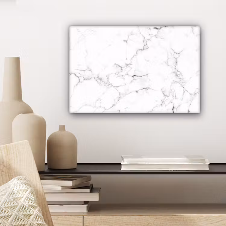 Marmer - Wit - Grijs - Luxe - Marmerlook - Structuur canvas 2cm klein -sfeer6