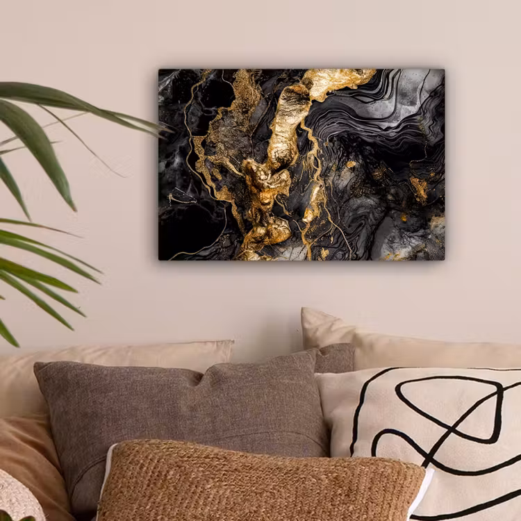 Marmer - Zwart - Goud - Abstract canvas 2cm klein -sfeer1