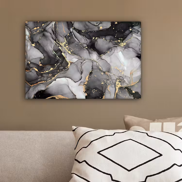 Marmer - Zwart - Goud - Grijs canvas 2cm klein -sfeer3