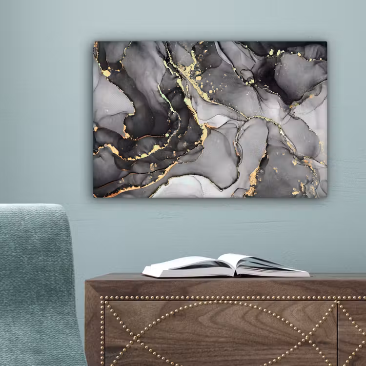 Marmer - Zwart - Goud - Grijs canvas 2cm klein -sfeer4