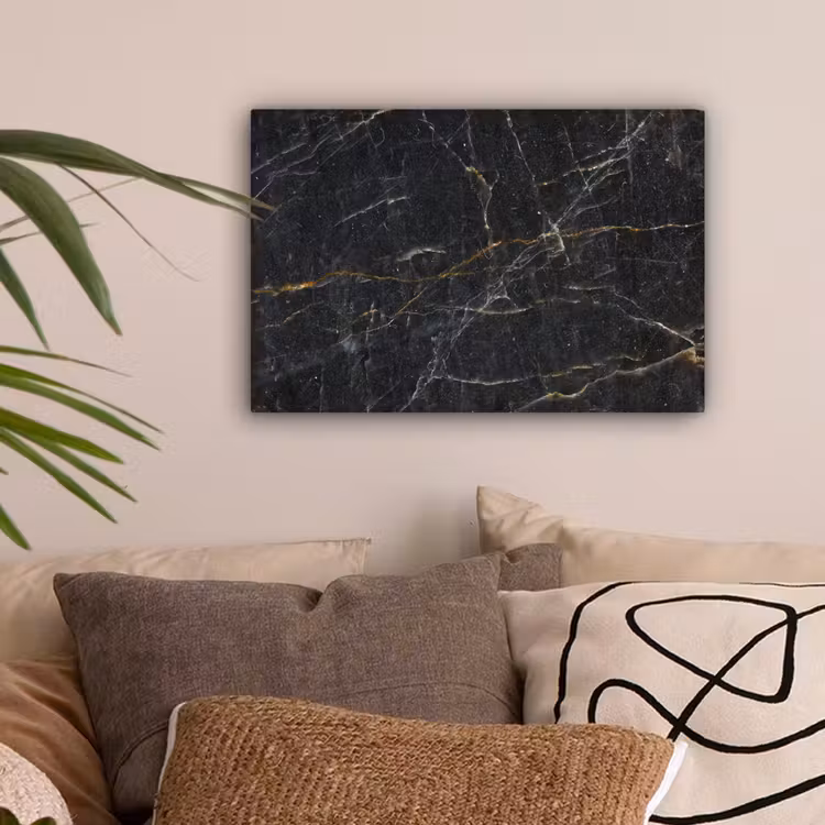 Marmer - Zwart - Goud - Grijs - Marmerstructuur canvas 2cm klein -sfeer1