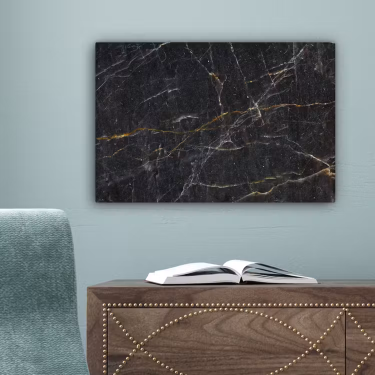 Marmer - Zwart - Goud - Grijs - Marmerstructuur canvas 2cm klein -sfeer4