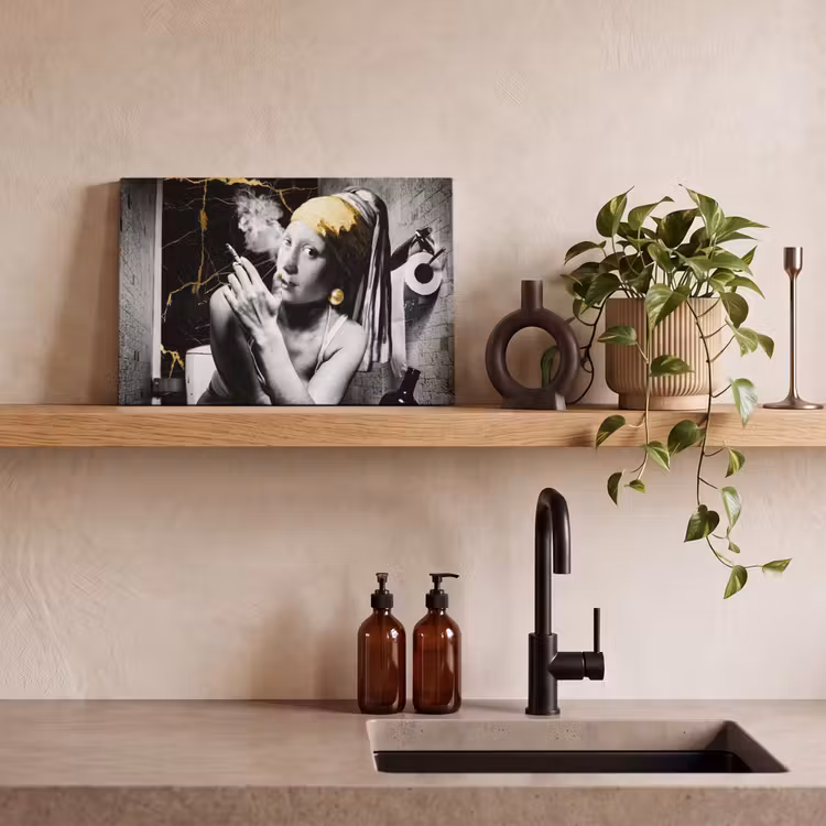 Marmerlook - Meisje met de parel - Sigaretten - Toilet - Goud - Kunst - Oude meesters canvas 2cm klein -sfeer3