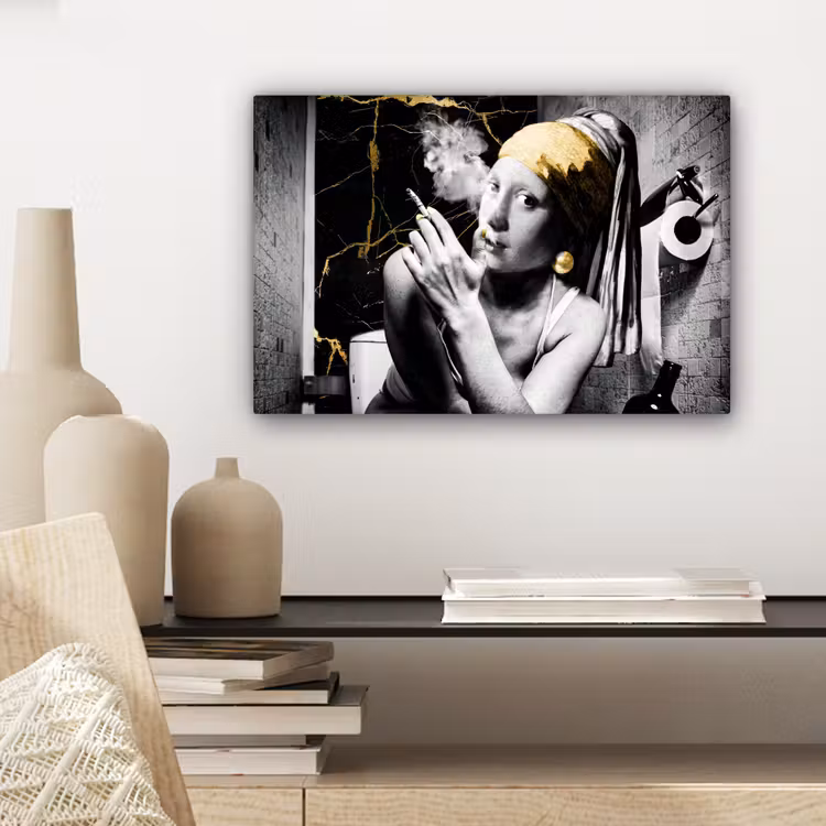 Marmerlook - Meisje met de parel - Sigaretten - Toilet - Goud - Kunst - Oude meesters canvas 2cm klein -sfeer6