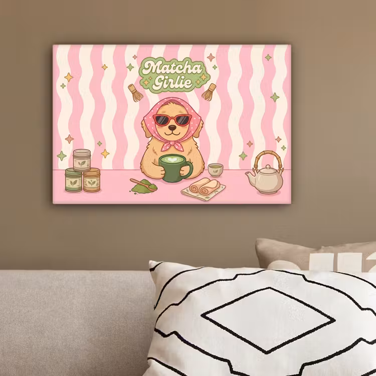 Matcha - Hond - Roze - Groen canvas 2cm klein -sfeer3