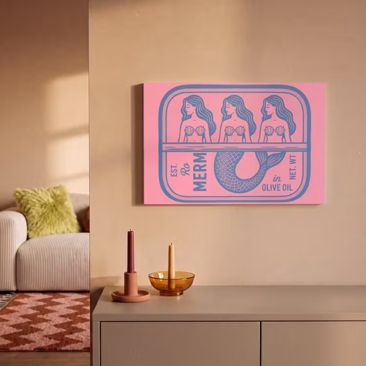 Meermin - Sardineblik - Illustratie - Roze - Retro canvas 2cm klein -sfeer1
