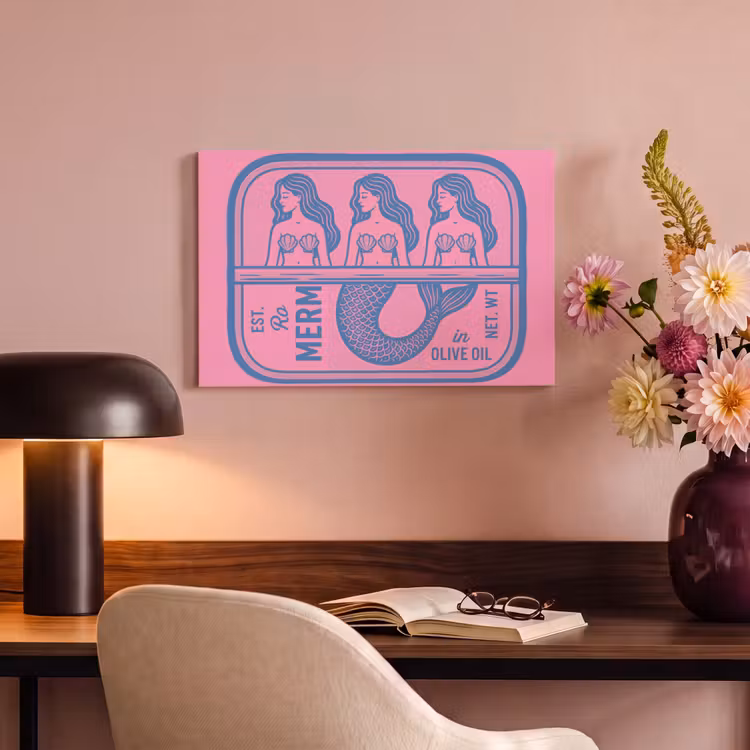 Meermin - Sardineblik - Illustratie - Roze - Retro canvas 2cm klein -sfeer4