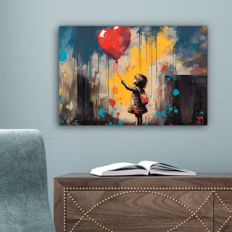 Meisje - Ballon - Hart - Graffiti canvas 2cm klein -sfeer4