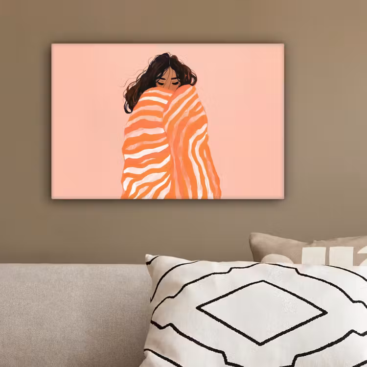Meisje - Deken - Gestreept - Oranje canvas 2cm klein -sfeer3