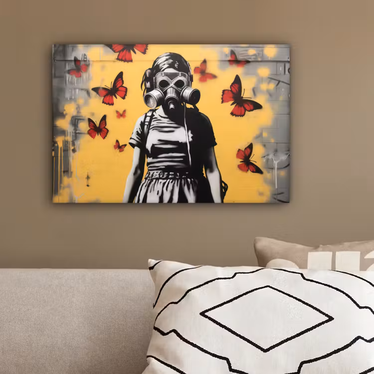 Meisje - Gasmasker - Vlinders - Graffiti canvas 2cm klein -sfeer3