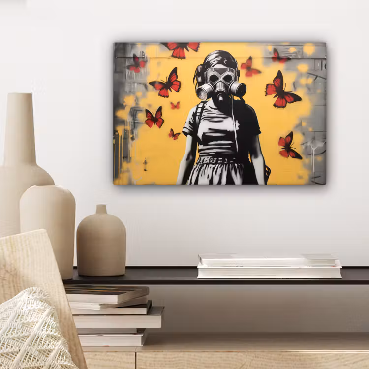 Meisje - Gasmasker - Vlinders - Graffiti canvas 2cm klein -sfeer6