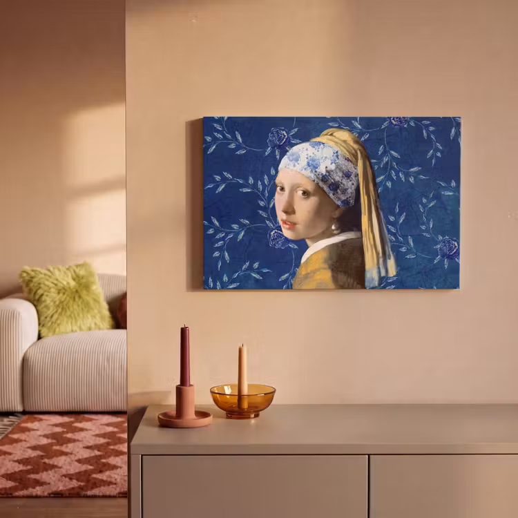 Meisje met de parel - Delfts blauw - Vermeer - Bloemen - Schilderij - Oude meesters canvas 2cm klein -sfeer1