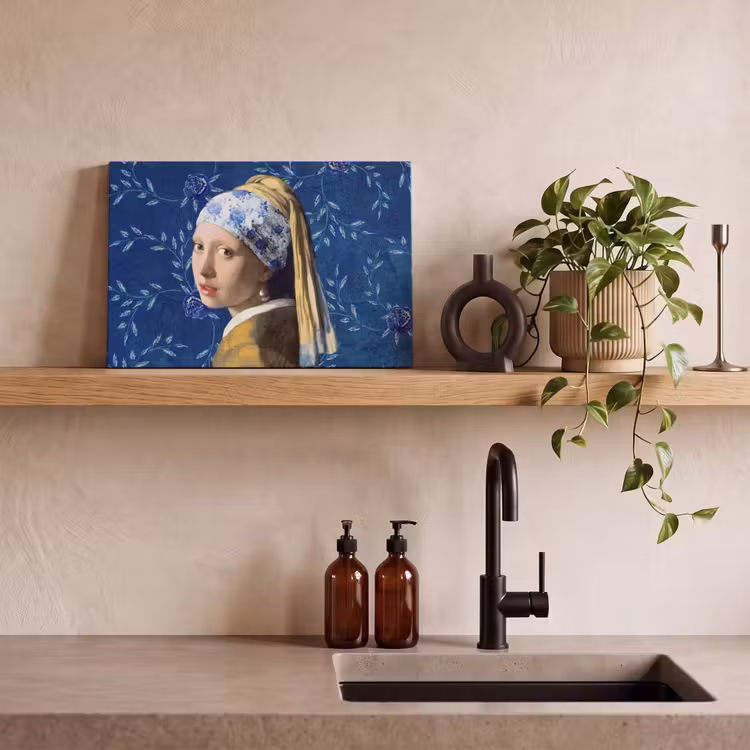 Meisje met de parel - Delfts blauw - Vermeer - Bloemen - Schilderij - Oude meesters canvas 2cm klein -sfeer3