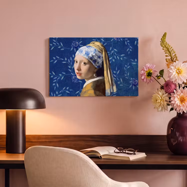 Meisje met de parel - Delfts blauw - Vermeer - Bloemen - Schilderij - Oude meesters canvas 2cm klein -sfeer4
