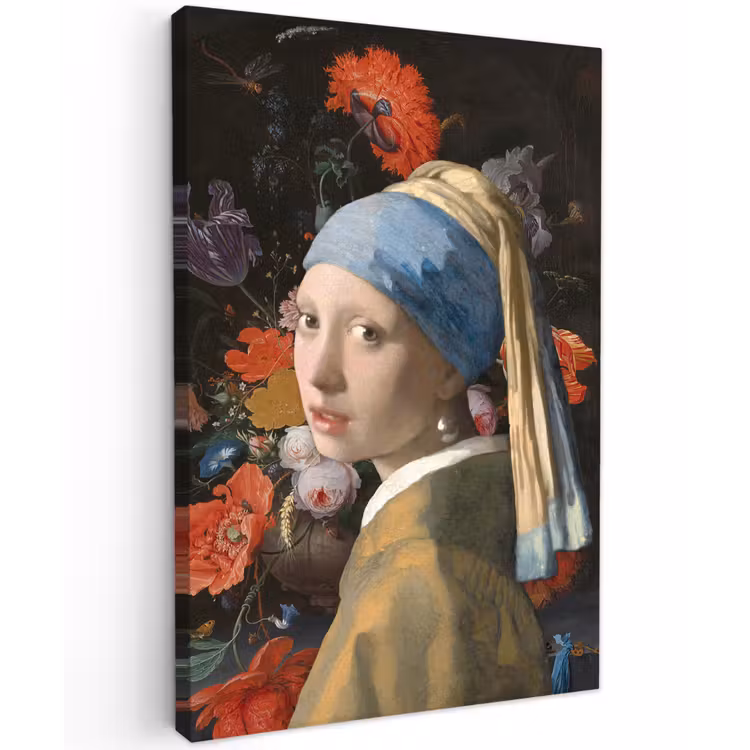 Meisje met de parel - Johannes Vermeer - Bloemen canvas 2cm klein -z3d