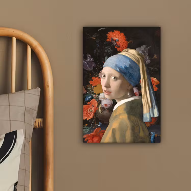 Meisje met de parel - Johannes Vermeer - Bloemen canvas 2cm klein -sfeer3