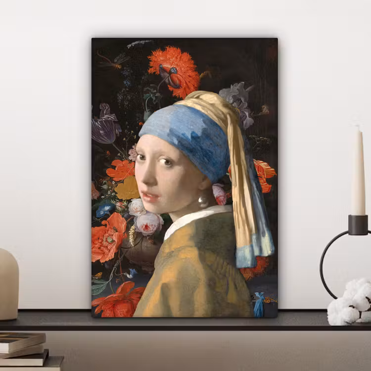 Meisje met de parel - Johannes Vermeer - Bloemen canvas 2cm klein -sfeer6