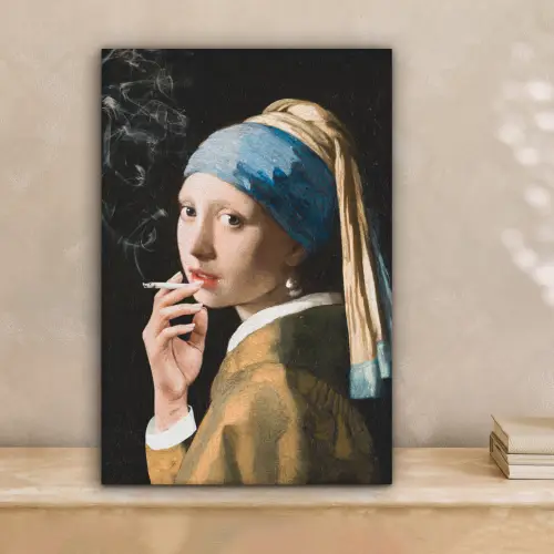Meisje met de parel - Johannes Vermeer - Sigaretten canvas 2cm klein -sfeer1
