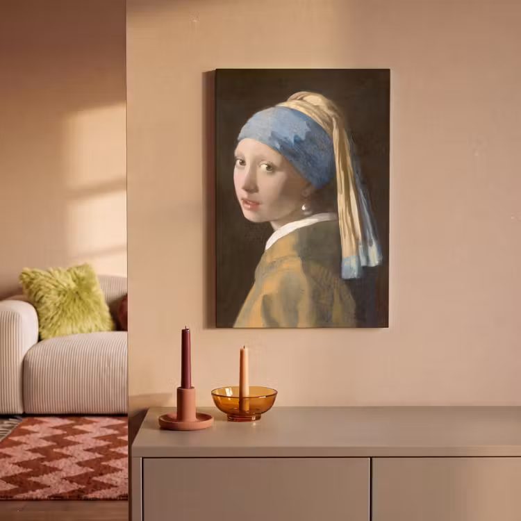 Meisje met de Parel - Schilderij van Johannes Vermeer canvas 2cm klein -sfeer1
