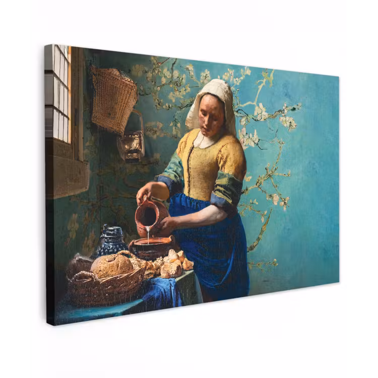 Melkmeisje - Amandelbloesem - Van Gogh - Vermeer - Schilderij - Oude meesters canvas 2cm klein -z3d