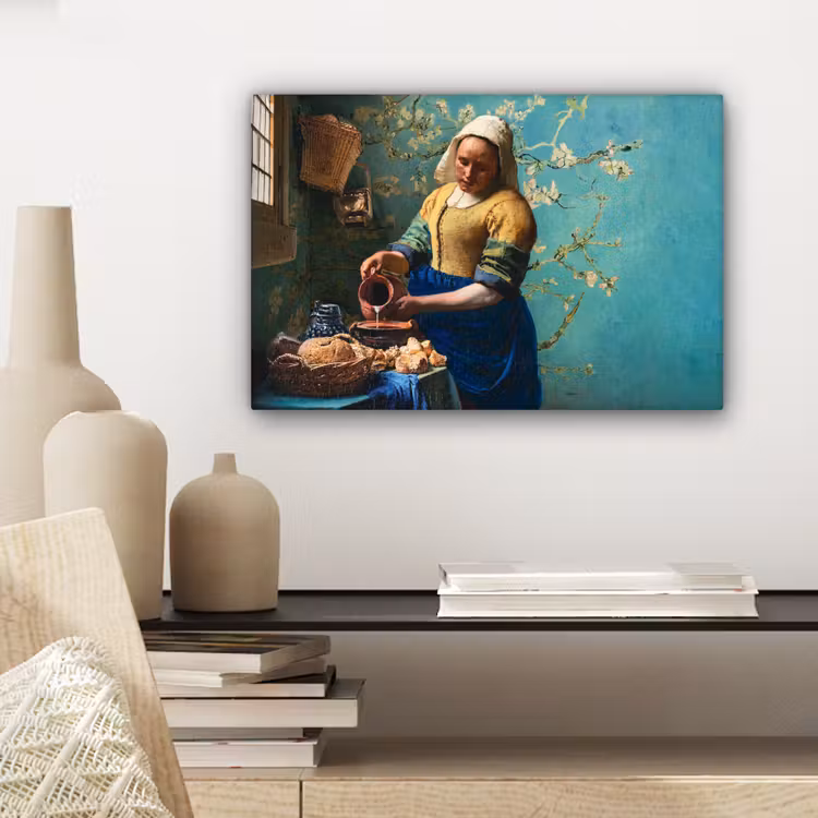 Melkmeisje - Amandelbloesem - Van Gogh - Vermeer - Schilderij - Oude meesters canvas 2cm klein -sfeer6