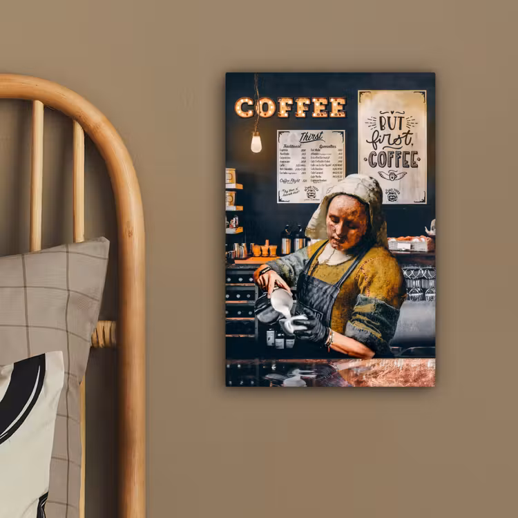 Melkmeisje - Barista - Koffie - Vintage - Kunst - Abstract - Schilderij - Oude meesters canvas 2cm klein -sfeer3