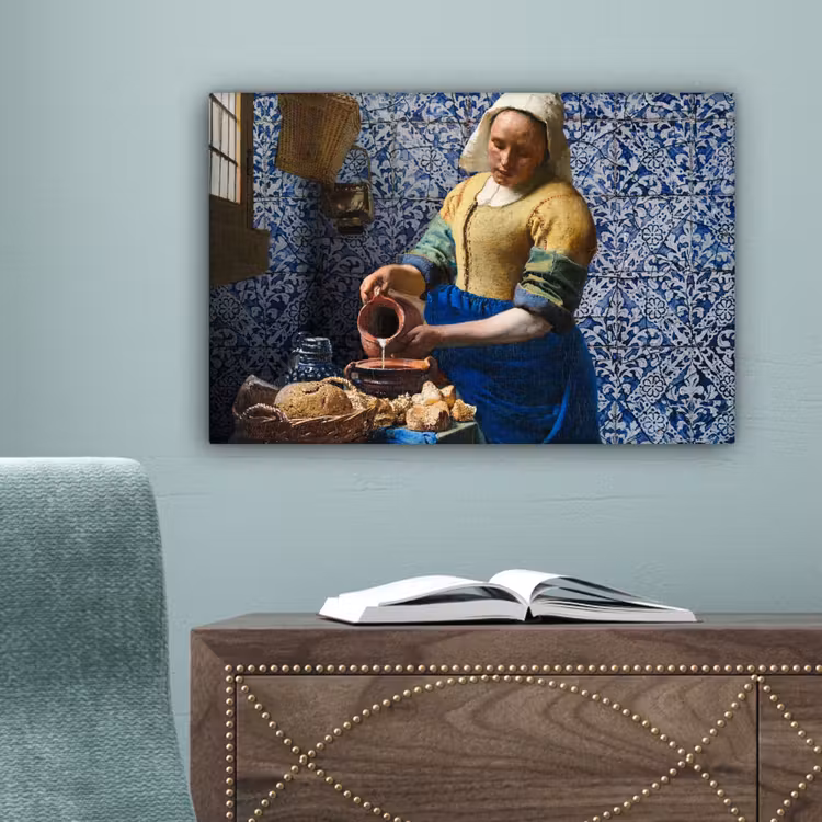 Melkmeisje - Delfts Blauw - Vermeer - Schilderij - Oude meesters canvas 2cm klein -sfeer4