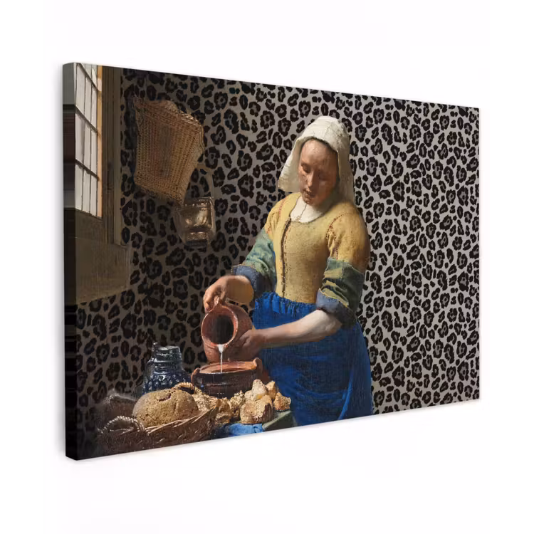Melkmeisje - Kunst - Panterprint - Vermeer - Schilderij - Oude meesters canvas 2cm klein -z3d
