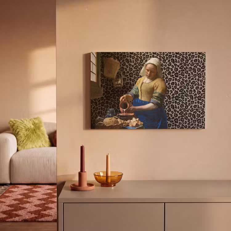 Melkmeisje - Kunst - Panterprint - Vermeer - Schilderij - Oude meesters canvas 2cm klein -sfeer1