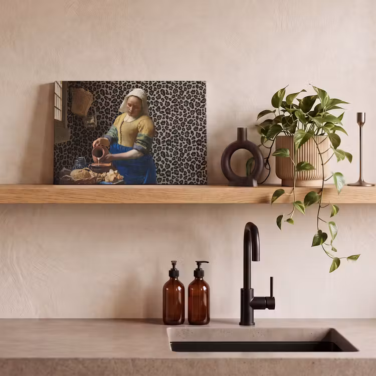 Melkmeisje - Kunst - Panterprint - Vermeer - Schilderij - Oude meesters canvas 2cm klein -sfeer3