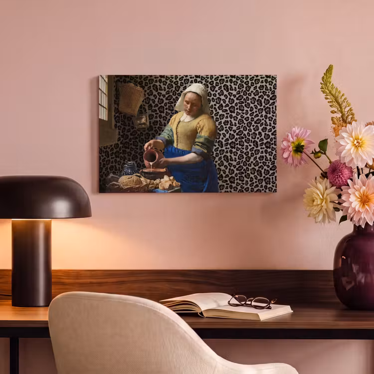 Melkmeisje - Kunst - Panterprint - Vermeer - Schilderij - Oude meesters canvas 2cm klein -sfeer4