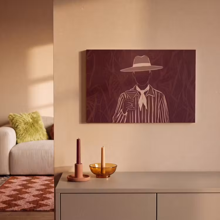 Mens - Hoed - Cocktail - Abstract - Bruin canvas 2cm klein -sfeer1