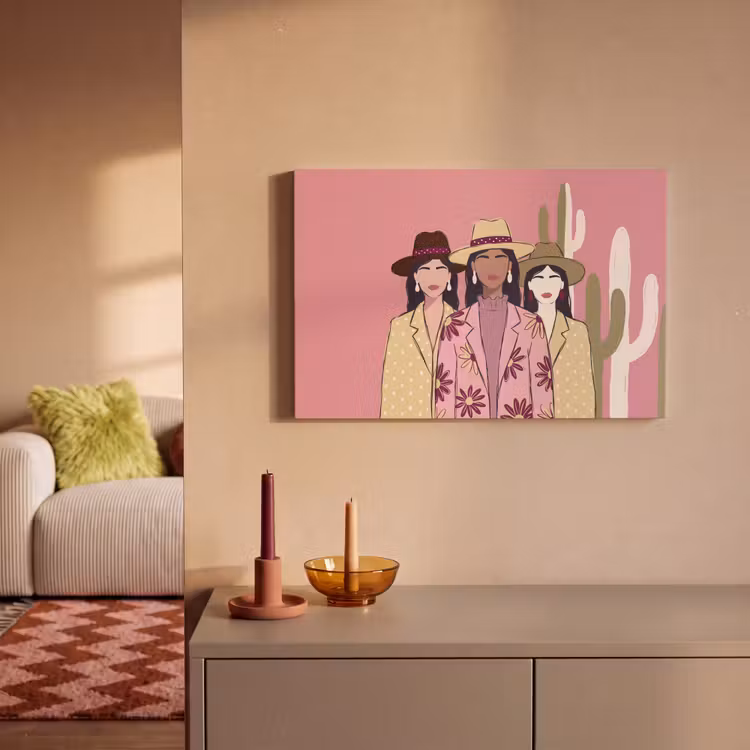 Mensen - Hoeden - Abstract - Roze - Portret canvas 2cm klein -sfeer1