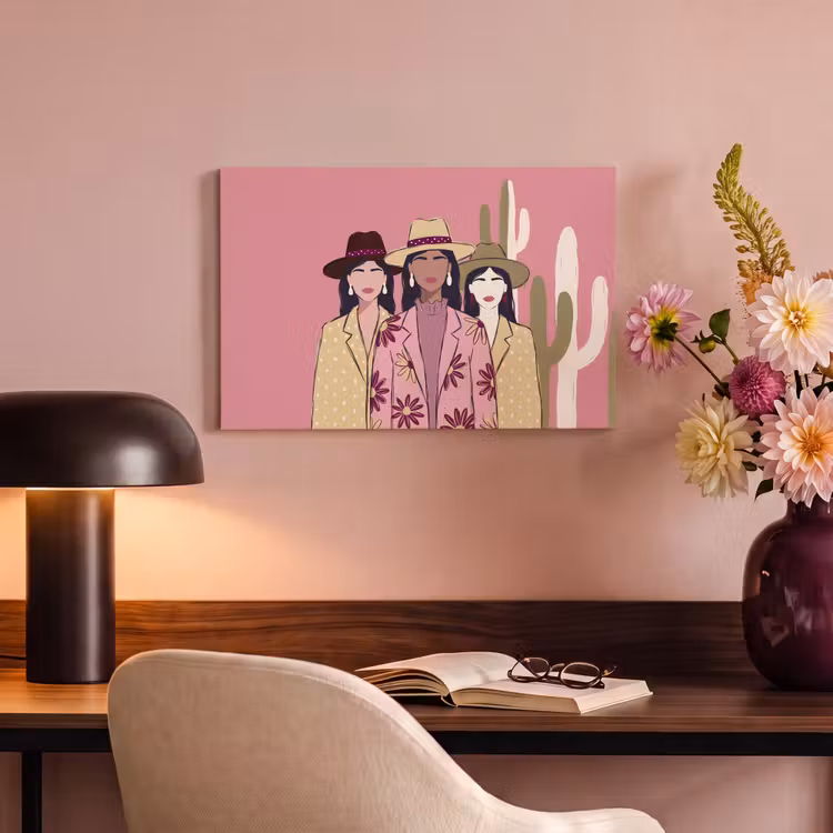 Mensen - Hoeden - Abstract - Roze - Portret canvas 2cm klein -sfeer4
