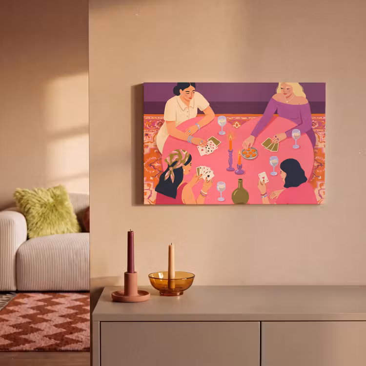 Mensen - Kaartspel - Interieur - Modern - Kleurrijk canvas 2cm klein -sfeer1