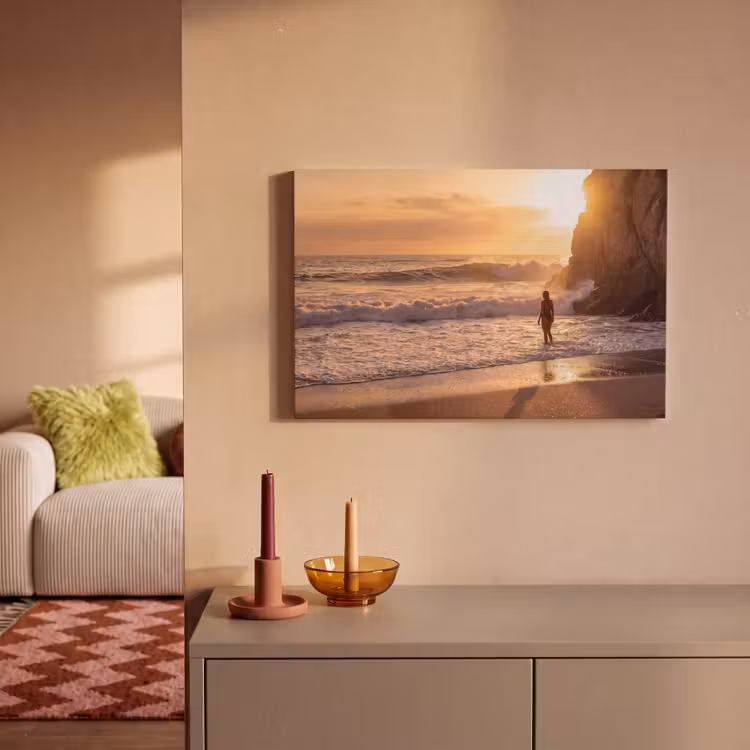 Mensen - Oceaan - Zonsondergang - Kust - Goud canvas 2cm klein -sfeer1