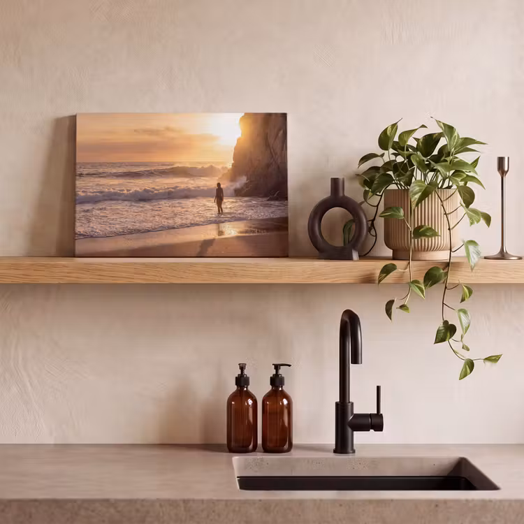 Mensen - Oceaan - Zonsondergang - Kust - Goud canvas 2cm klein -sfeer3
