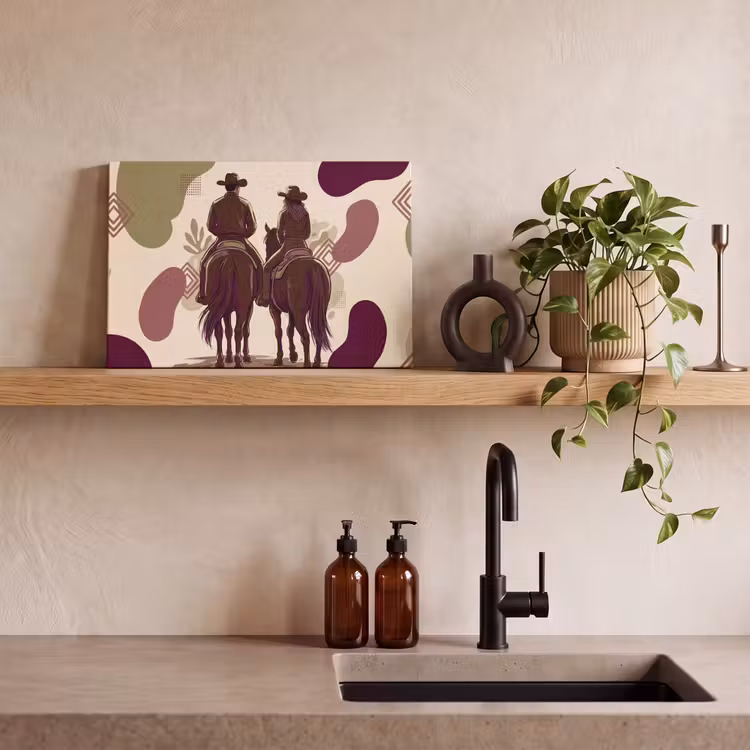 Mensen - Ruiters - Western - Illustratie - Bruin canvas 2cm klein -sfeer3