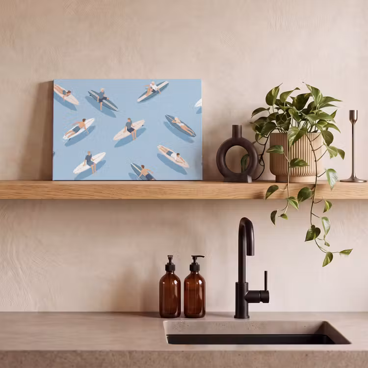 Mensen - Surfen - Water - Zomer - Illustratie canvas 2cm klein -sfeer3