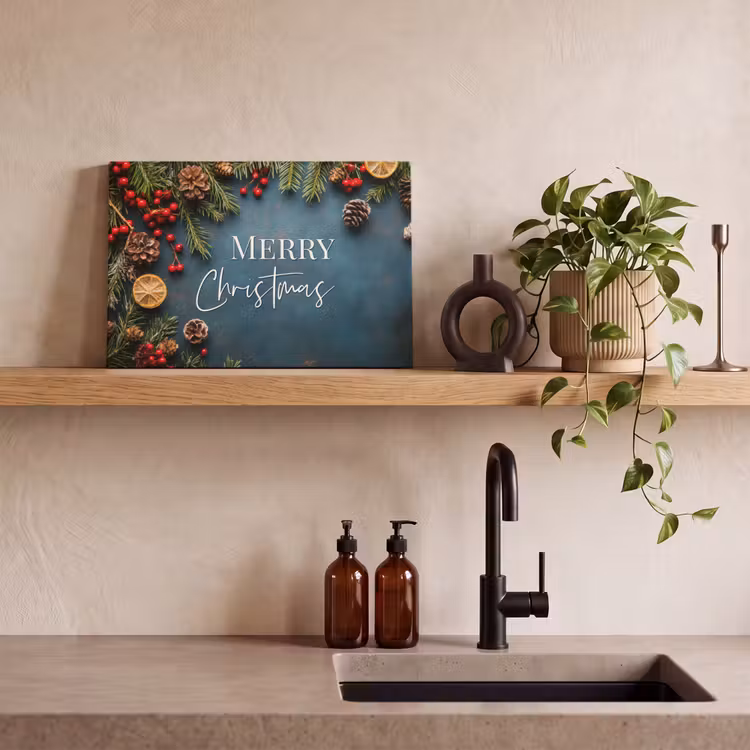 Merry Christmas - Blauw - Kerst - Winter canvas 2cm klein -sfeer3