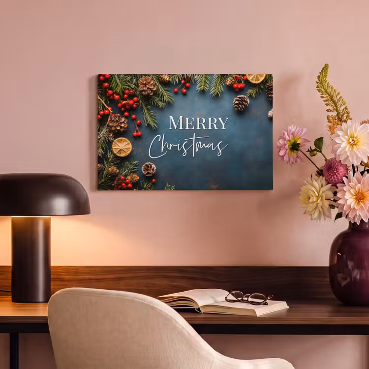 Merry Christmas - Blauw - Kerst - Winter canvas 2cm klein -sfeer4