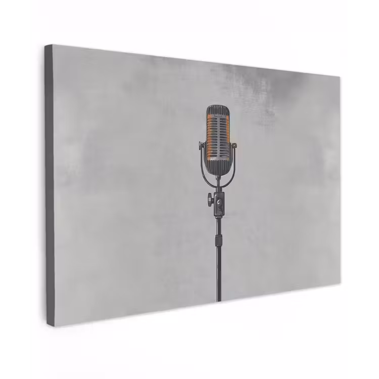 Microfoon - Vintage - Illustratie - Grijs canvas 2cm klein -z3d
