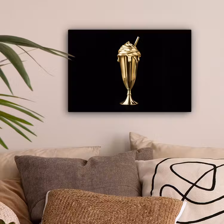 Milkshake - Goud - Drinken - Zwart canvas 2cm klein -sfeer1