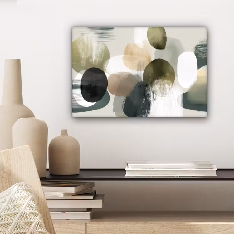 Minimalistisch - Cirkels - Penseelstreken - Beige canvas 2cm klein -sfeer6