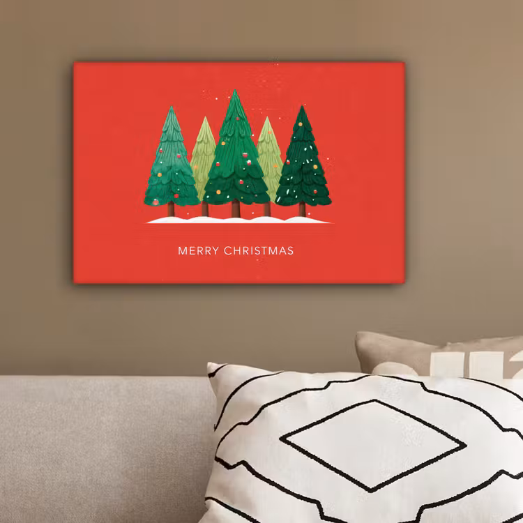 Minimalistisch - Kerstbomen - Rood - Sneeuw canvas 2cm klein -sfeer3