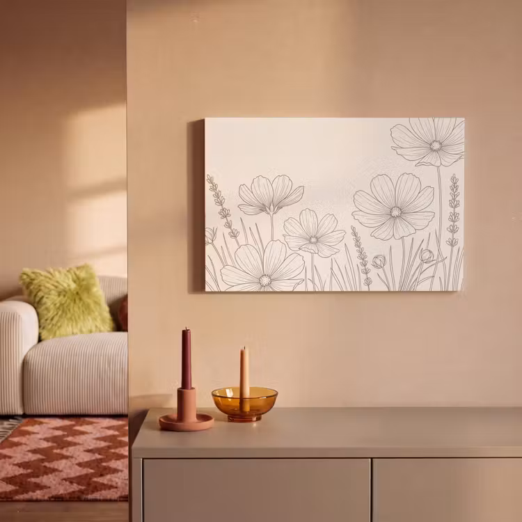 Minimalistisch - Modern - Bloemen - Beige canvas 2cm klein -sfeer1