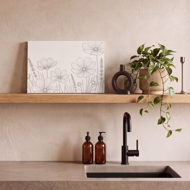 Minimalistisch - Modern - Bloemen - Beige canvas 2cm klein -sfeer3