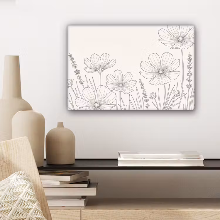 Minimalistisch - Modern - Bloemen - Beige canvas 2cm klein -sfeer6